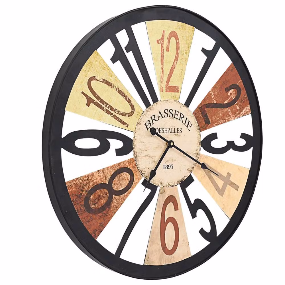 Berkfield Home Vintage Round Metal Quartz Wall Clock, Multicolour, Diameter: 60 cm – 3