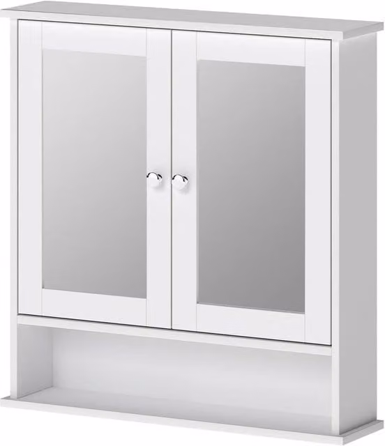 Levede White Wall Mounted Bathroom Mirror Cabinet with Hinged Doors and Internal Shelves – 1