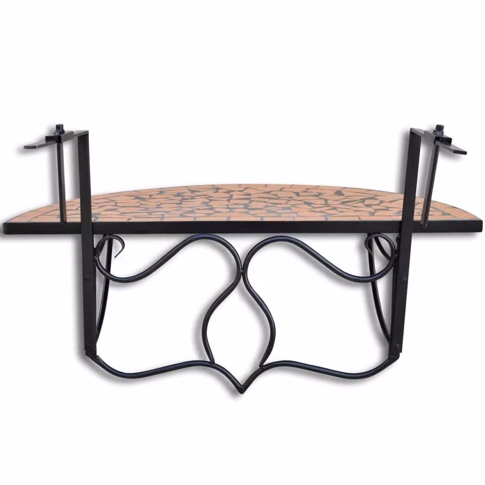 Berkfield Home Hanging Balcony Table with Brown Terracotta Mosaic and Powder Coated Steel Frame – 3