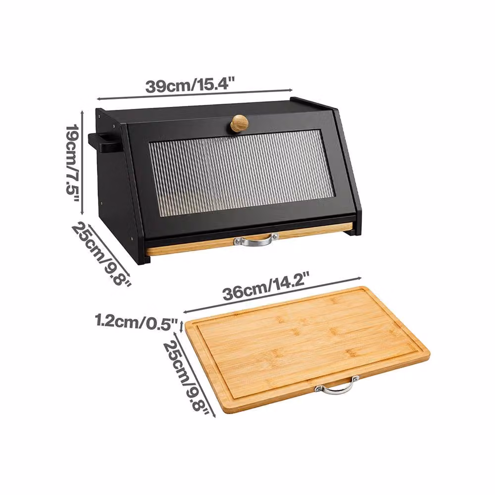 Toque 2-Tier Bamboo Bread Box and Storage Holder with Cutting Board Lid, Black – 4