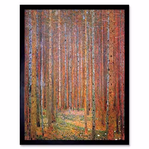 Wee Blue Coo Gustav Klimt Tannenwald I Art Print Framed Paper Poster Wall Decor, Multicolour