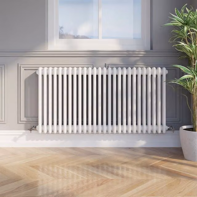 Temprazo Traditional Colosseum Double Bar Column Radiator in White, H: 60.5 cm, W: 30 cm, D: 10 cm