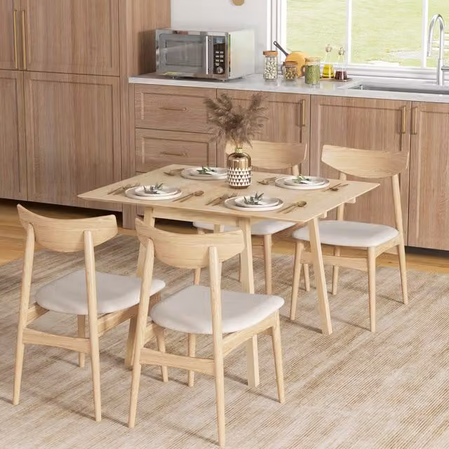 HOMCOM Natural Oiled Pine Folding Dining Table with Drop Leaf Design
