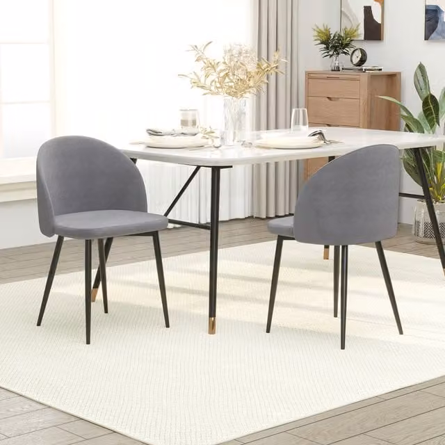 HOMCOM Set of 2 Contemporary Grey Fabric Upholstered Dining Chairs