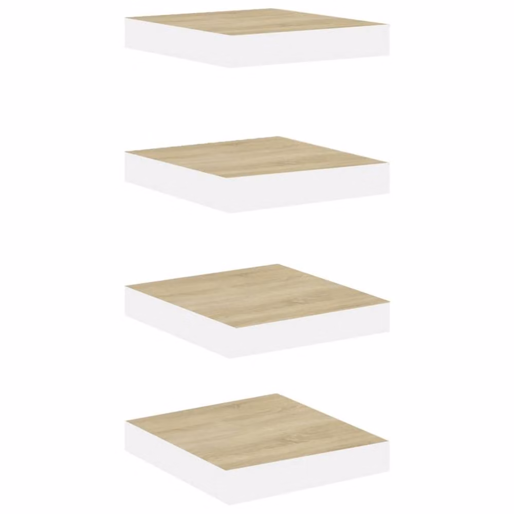 Berkfield Home Floating Wall Shelves, 4 Piece Set in Oak and White, W/D/H: 23 x 23.5 x 4 cm – 2