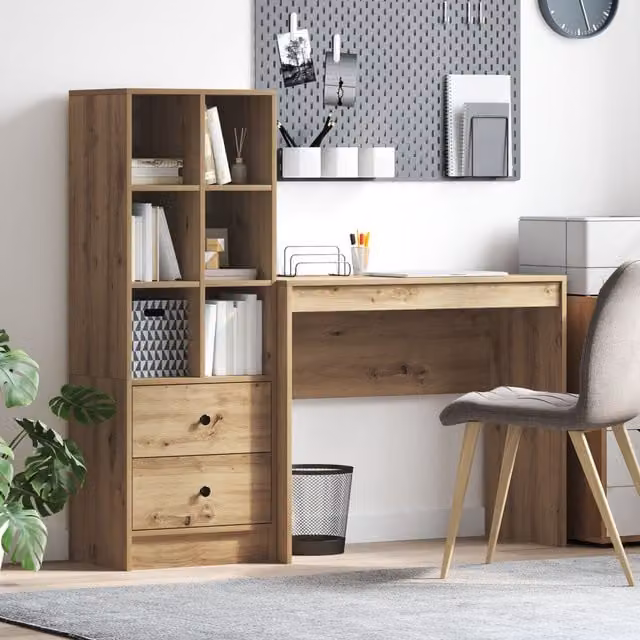 Berkfield Modern Writing Desk with Storage in Artisan Oak Brown – 1