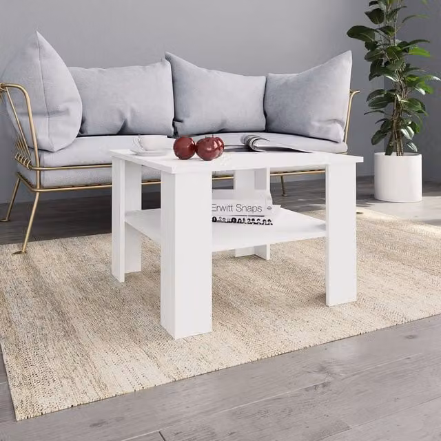 Berkfield Home Modern White Square Coffee Table in Composite Wood W/D/H: 60 x 60 x 42 cm