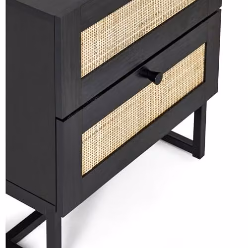 Julian Bowen Padstow Black and Rattan 2 Drawer Bedside Table, W/D/H: 40 x 30 x 55 cm – 5