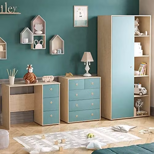 Junior Vida 3 Piece Childrens Bedroom Furniture Set in Blue and Oak