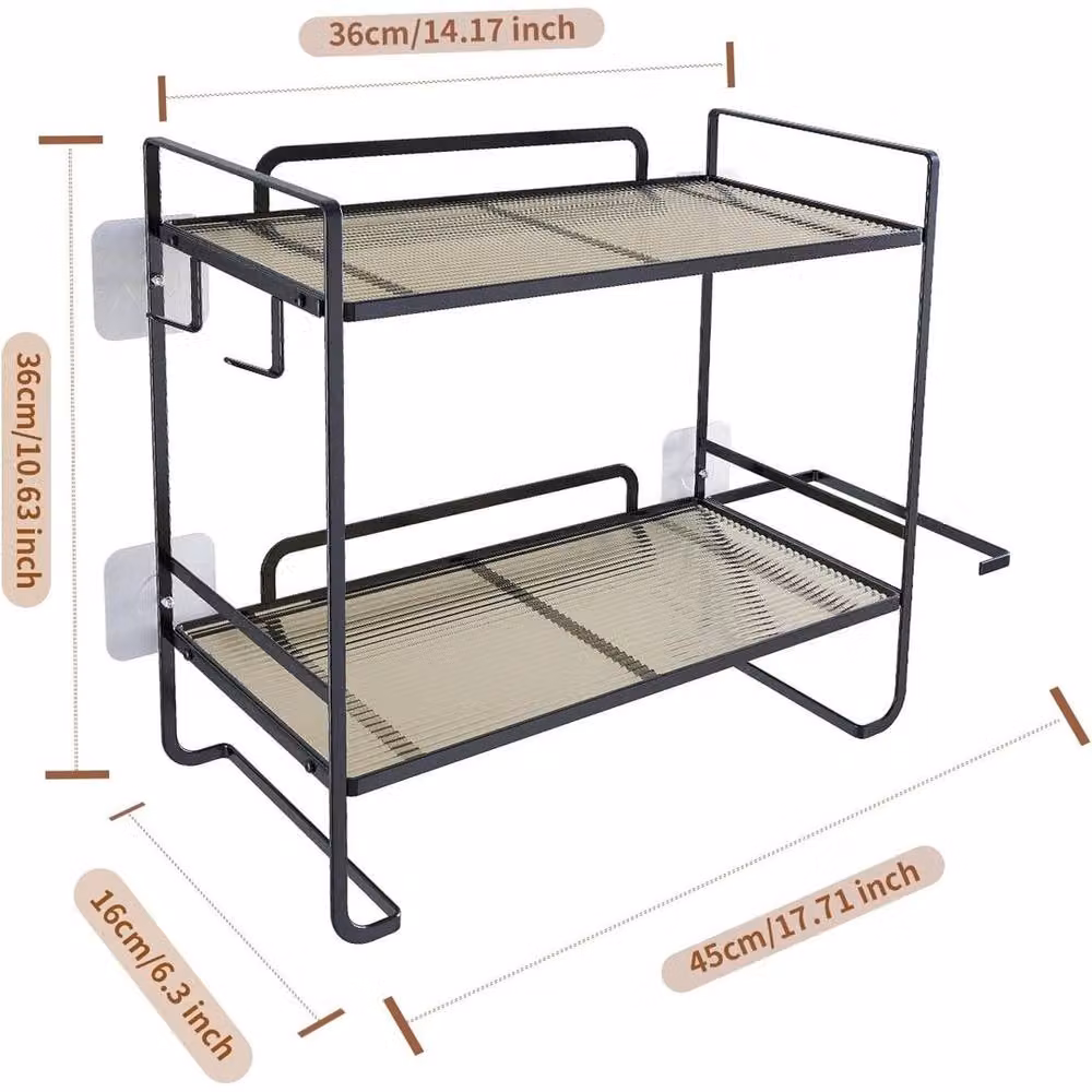 VOGREX 2-Tier Over-The-Toilet Bathroom Storage Shelf in Matt Black – 2