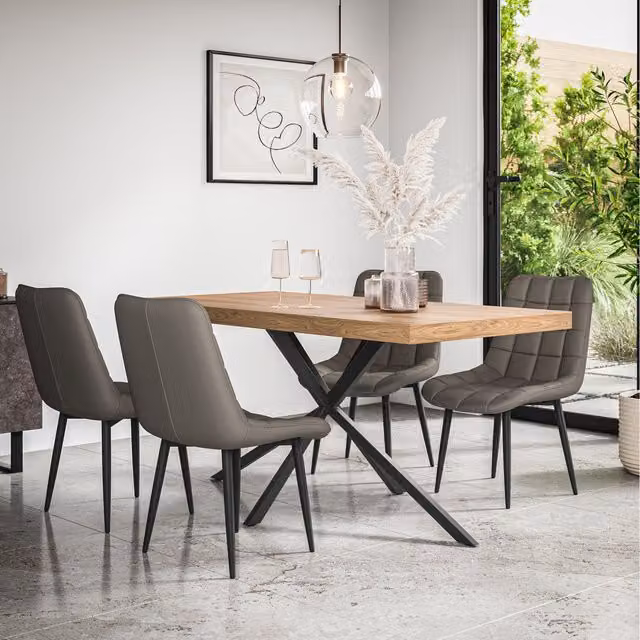 More4Homes Donni Dining Set with Oak Effect Rectangular Table and 6 Grey Faux Leather Chairs