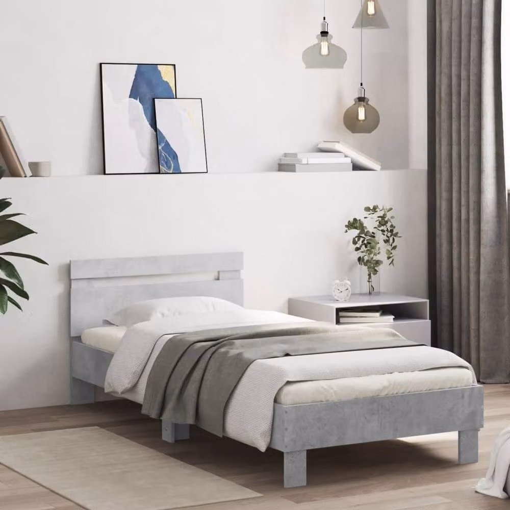 Berkfield Home Modern Bed Frame with LED Lights and USB Charging Port, Concrete Grey, W/D/H: 90 x 200 cm – 2