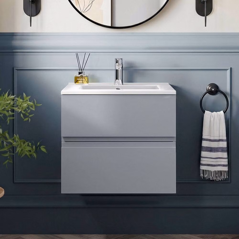 Balterley Mavesyn 2 Drawer Wall Hung Vanity Basin Unit, Satin Grey, W: 60 cm – 2