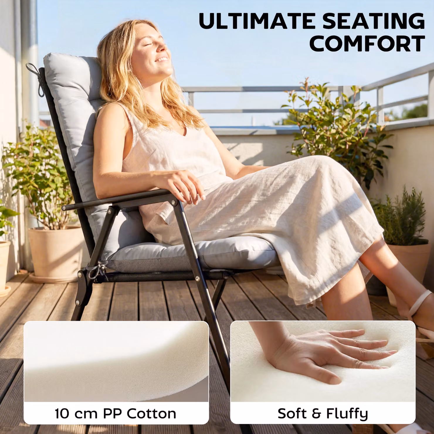 Outsunny Set of 4 Waterproof and UV-Resistant Patio Chair Cushions in Grey, W: 112 cm, D: 53 cm – 4