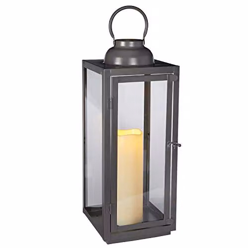 Lights4fun Large Waterproof Metal LED Candle Lantern in Slate Grey, H 46 x W 18 x D 18 cm – 5