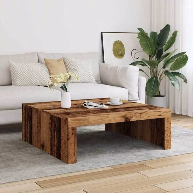 Berkfield Home Sturdy Coffee Table in Brown Old Wood, W/D/H: 100 x 100 x 35 cm – 1