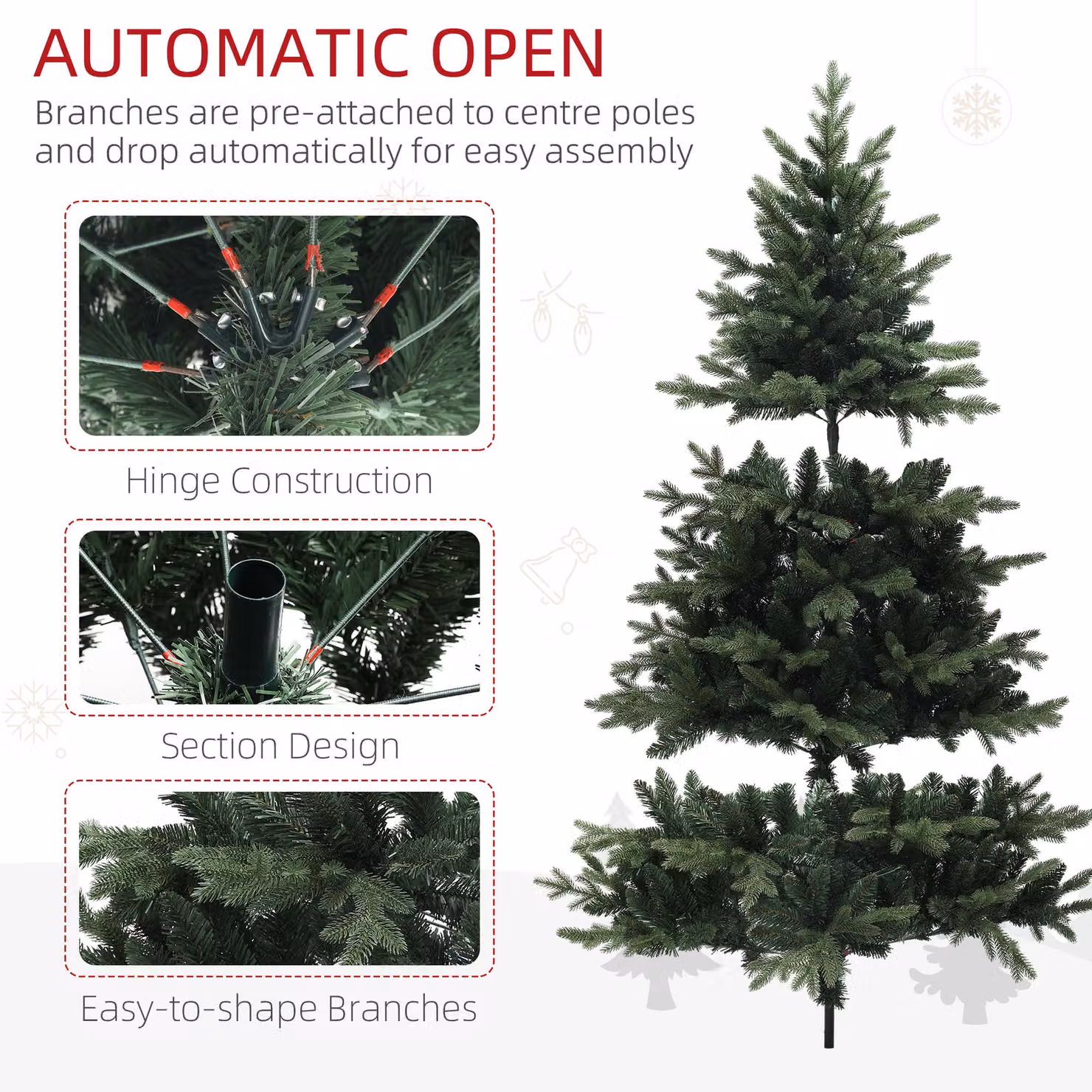 HOMCOM 7ft Artificial Spruce Christmas Tree with 3116 Branch Tips and Foldable Steel Base, Green – 5