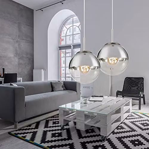 Globo Lighting Modern Glass Sphere Ceiling Pendant Lamp in Chrome and Transparent – 3