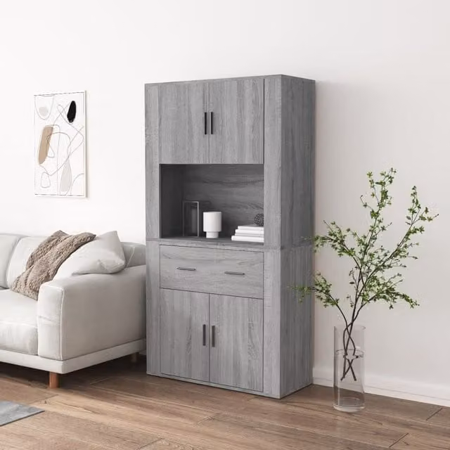 Berkfield Home Grey Modern Wall Mounted Highboard with Hinged Doors and Internal Shelves
