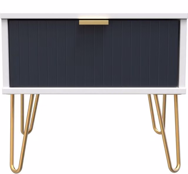 2 U Bexley 1 Drawer Bedside Table in Dark Blue and Gold