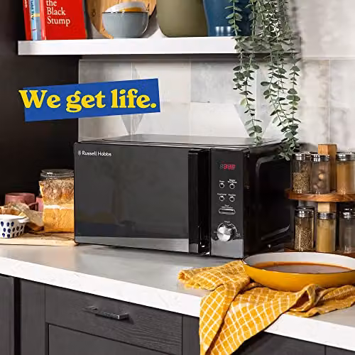 Russell Hobbs Black Digital Solo Microwave 20 Litre 800W with Timer, Automatic Programs and Child Lock – 7
