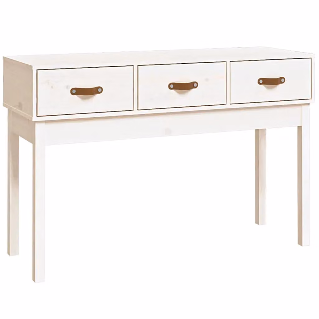 Berkfield Home White Rustic Solid Wood Pine Console Table W/D/H: 114 x 40 x 75 cm – 2