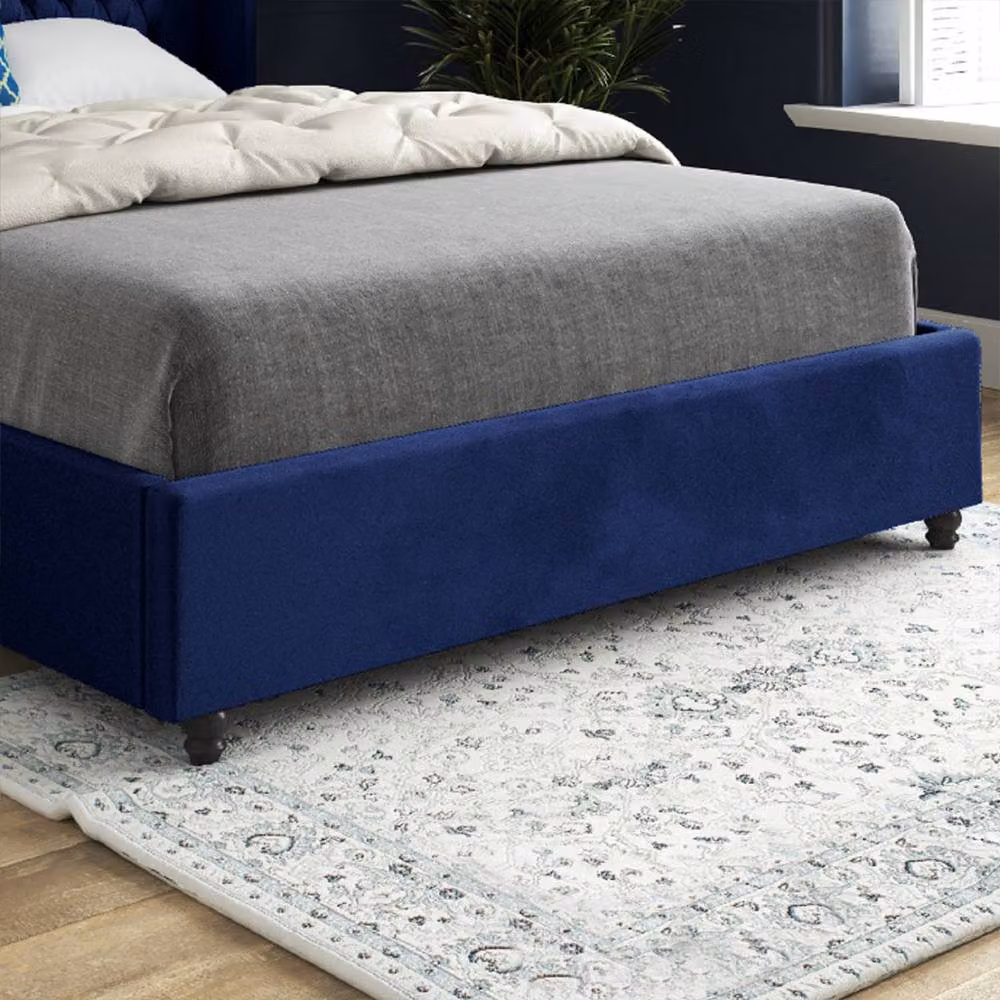 Casani Tibenham Blue Velvet Upholstered Designer Bed Frame, W/D/H: 144 x 137 x 200 cm – 4