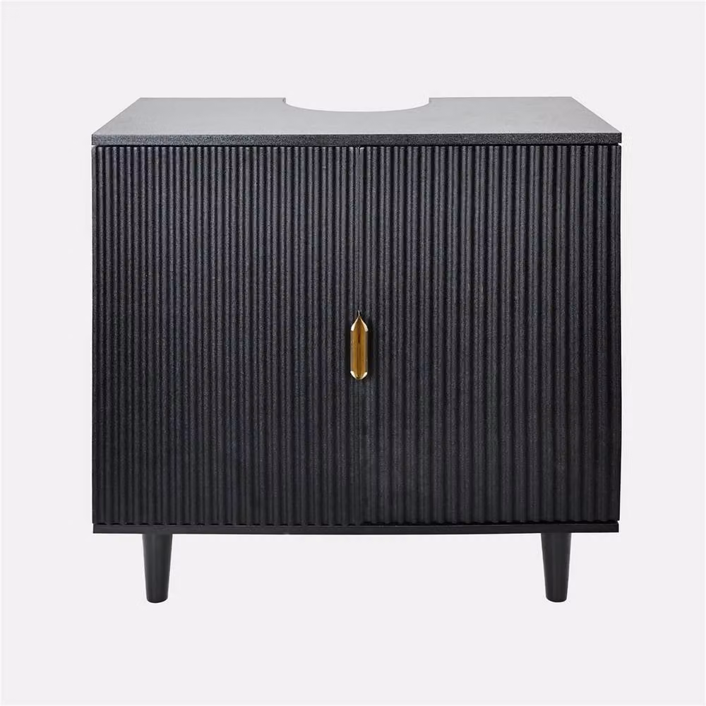 FORGEVIO Black Ribbed Under Sink Bathroom Cabinet with Hinged Doors