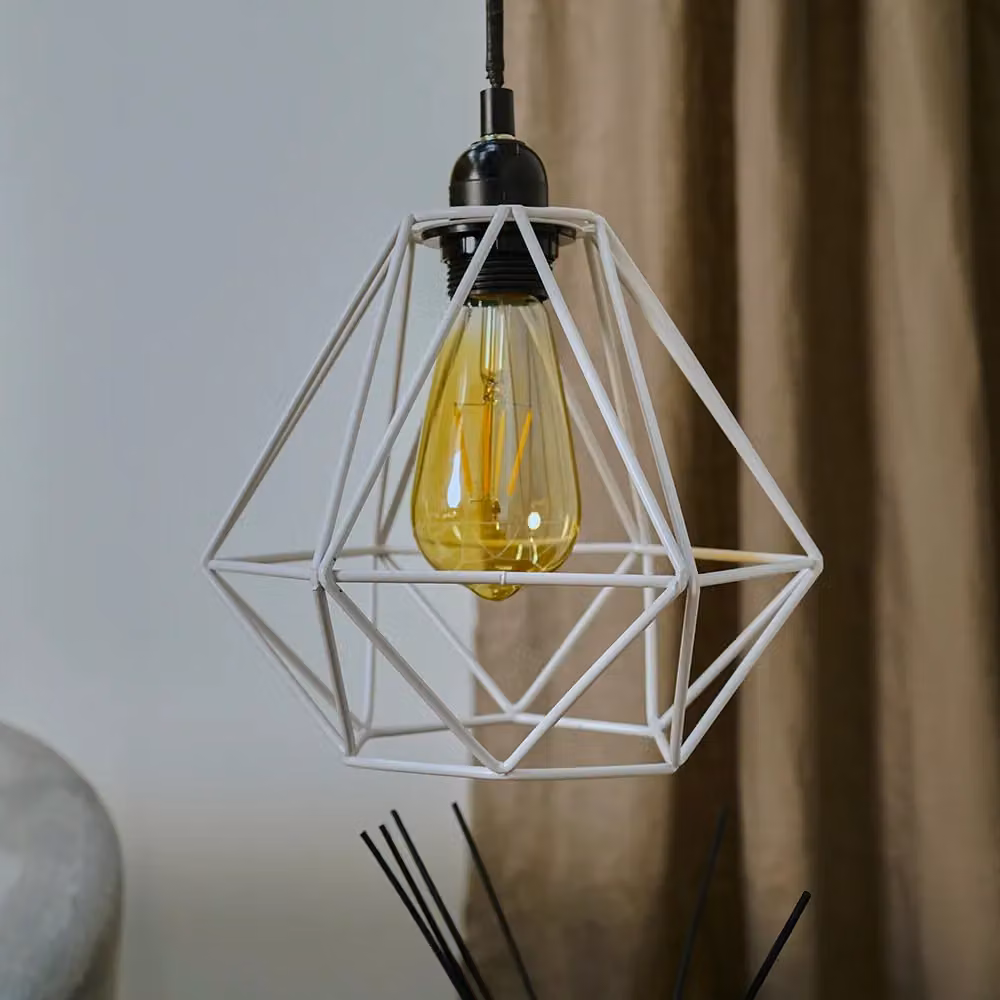 ValueLights Diablo Pair of White Metal Industrial Ceiling Pendant Shades – 1
