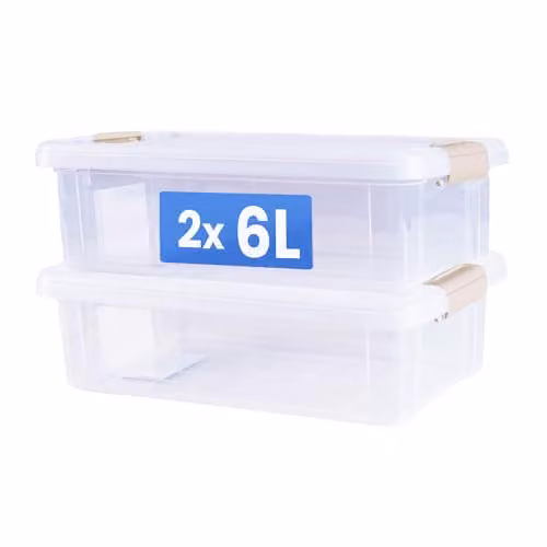 Libbi Lou Transparent Plastic Stackable Storage Boxes with Lids, 6 Litre (Set of 2) – 1