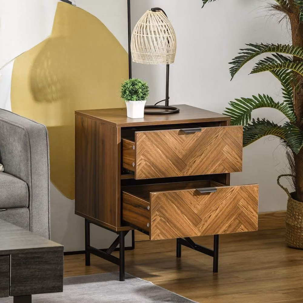 Wyld Haus Lipana 2 Drawer Bedside Table in Walnut Brown with Metal Handles, W: 39.5 cm, D: 48.0 cm, H: 61.0 cm – 6