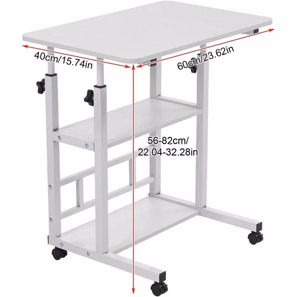 Kelvenix 3 Tier Mobile Overbed Table in White, Height Adjustable with Folding Top and Castors, 60 cm – 2