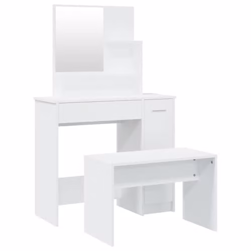 vidaXL White Modern Dressing Table Set in Matt Wood and Plastic – 1
