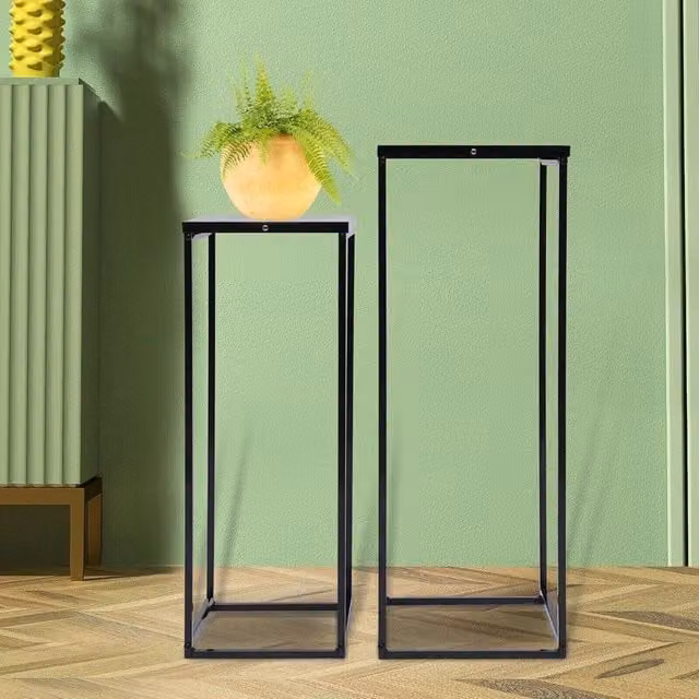 SPETLEK Set of 2 Matt Black Metal Minimalist Flower Stand Pedestals – 1