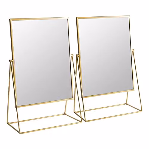 Harbour Housewares 2 Piece Rectangular Tabletop Makeup Mirror Set in Gold