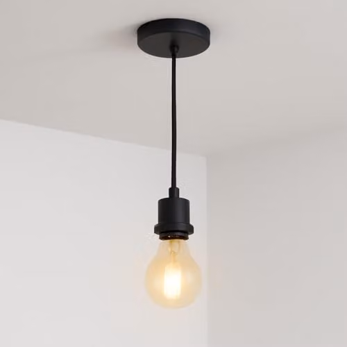 CGC Lighting Ada Black Adjustable Suspended Pendant with Matching Ceiling Rose, E27, 1.5m – 4