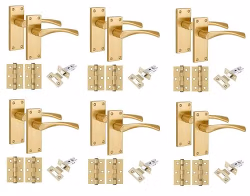 Golden Grace Victorian Astrid Door Handle Set with Rosette in Satin Brass, 6 Pairs