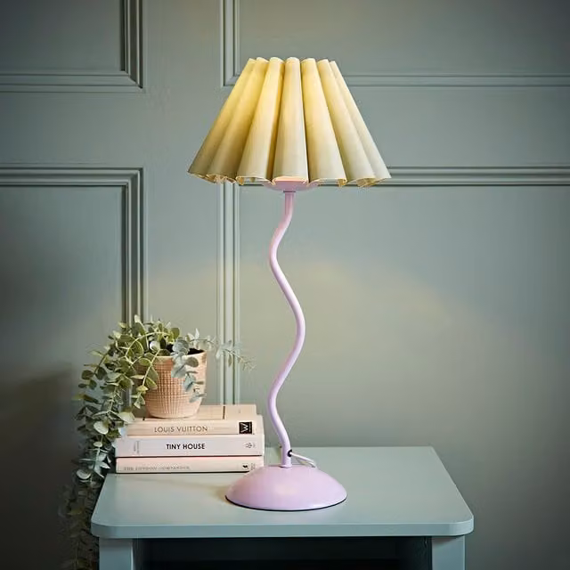 ValueLights Wiggle Pastel Metal Table Lamp with Sage Pleated Tapered Shade and LED Bulb, Purple