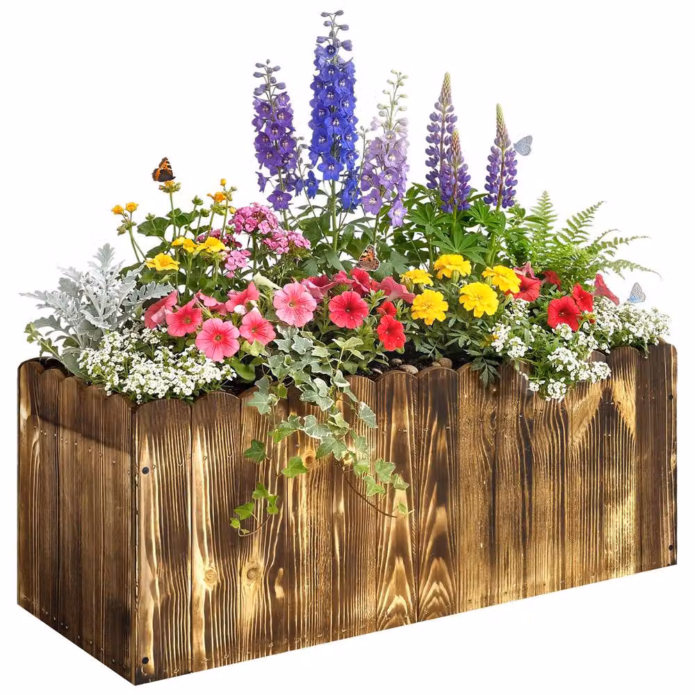 Outsunny Wooden Raised Flower Bed Planter in Brown, W: 80 cm, D: 33 cm, H: 30 cm – 2