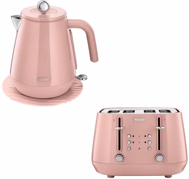 DeLonghi Eclettica Pink Kettle 1.7 l and 4 Slice Toaster Set
