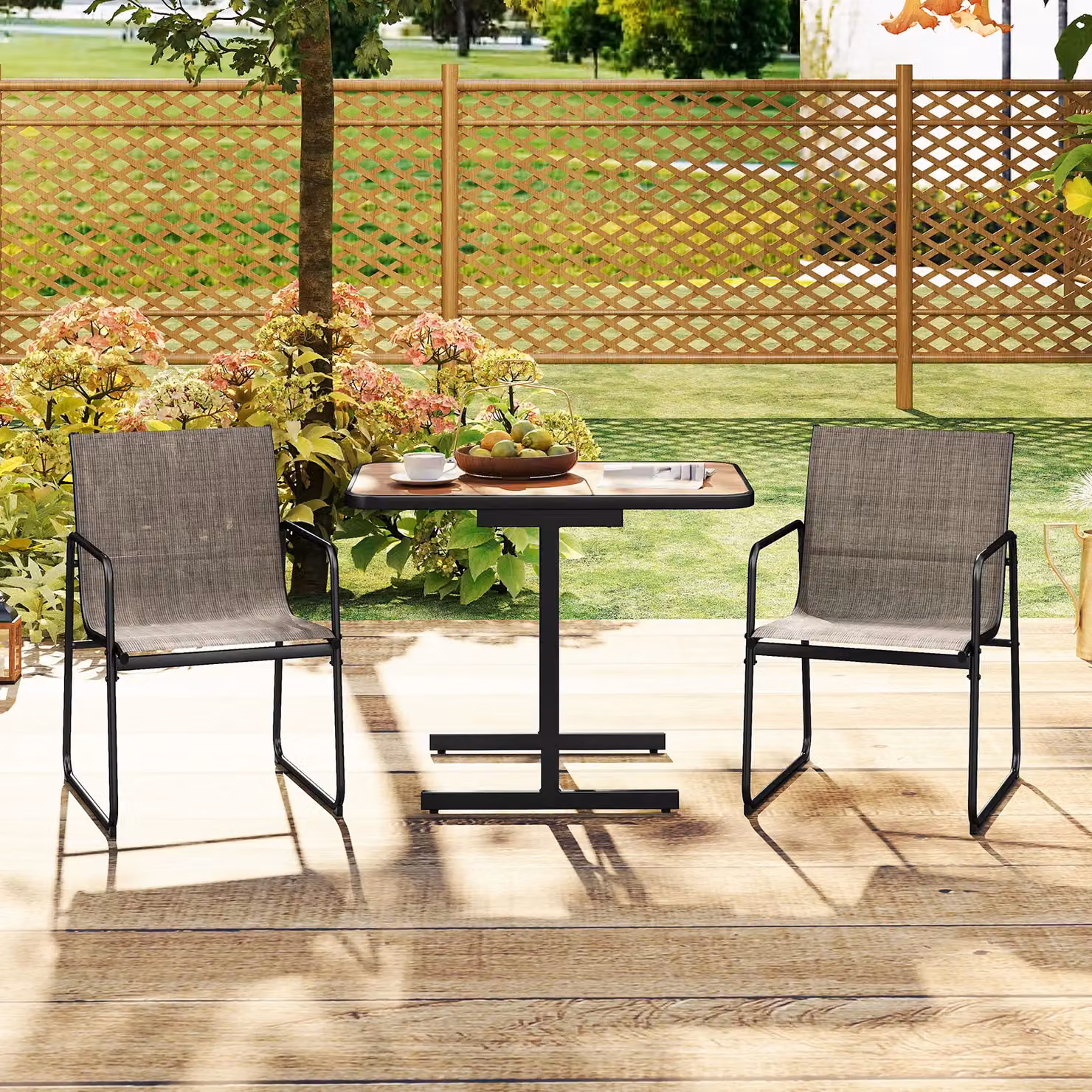 Costway 3 Piece Brown Metal Patio Bistro Outdoor Furniture Set – 2