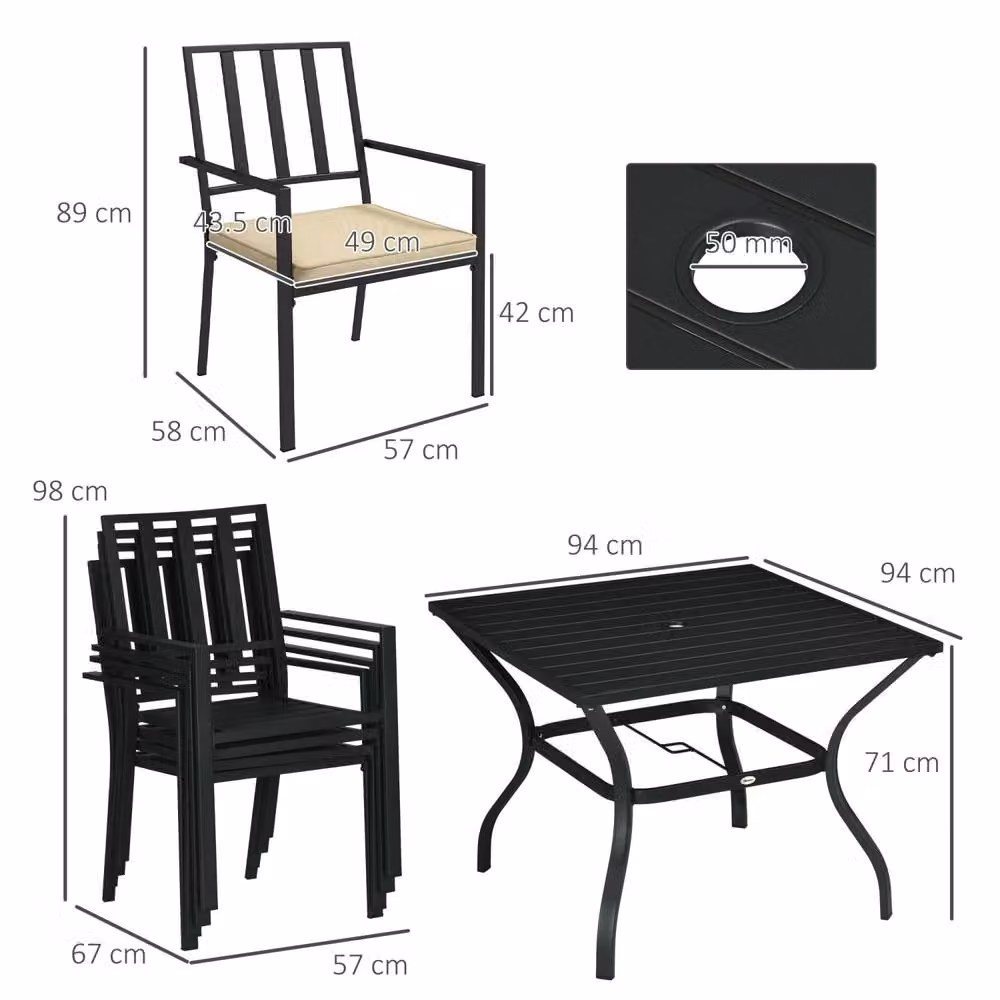 Wyld Haus Nonilu 4 Seater Garden Dining Set with Square Metal Table in Black and Beige – 4