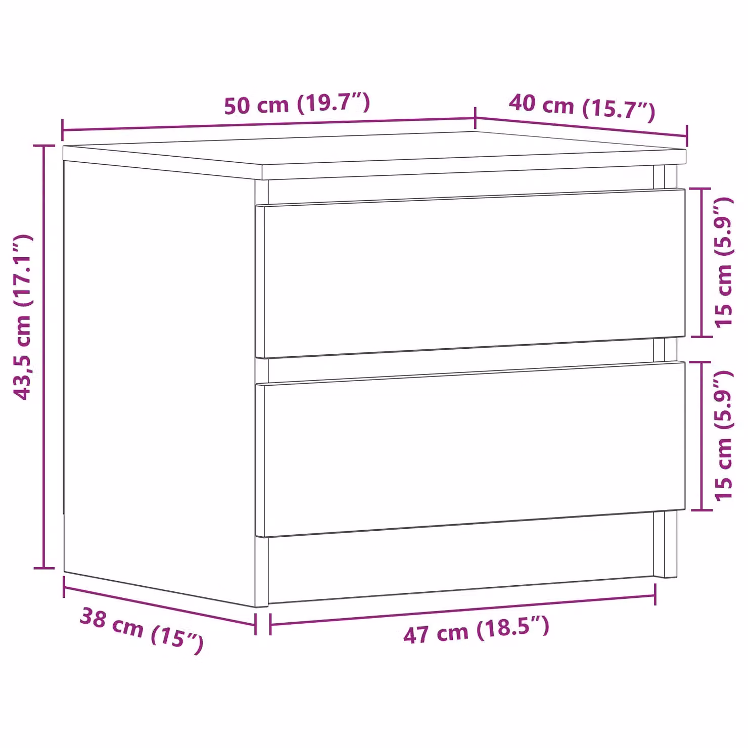 Berkfield Home Modern Black Oak Nightstand, W: 50 cm, D: 40 cm, H: 43.5 cm – 7
