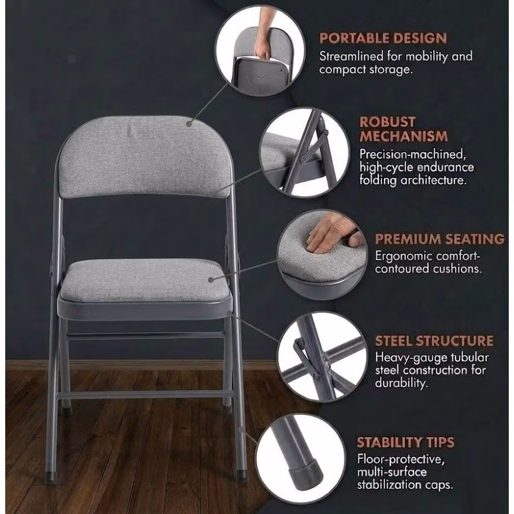 SPETLEK Metal Folding Chair in Grey Fabric – 3