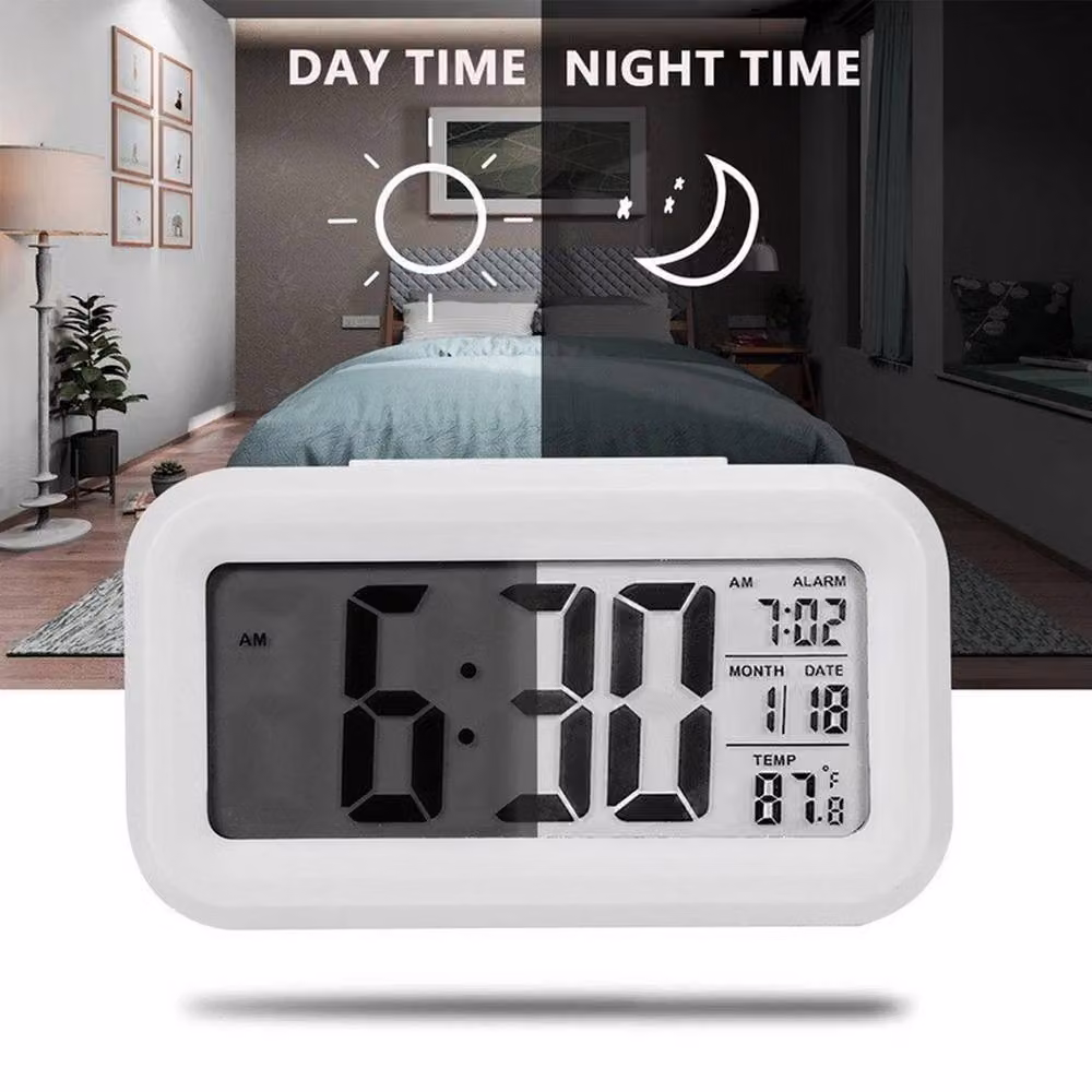 NESTLUNE Digital LED Alarm Snooze Clock with Night Light and Thermometer, White, W: 100 cm, D: 15 cm, H: 15 cm – 3