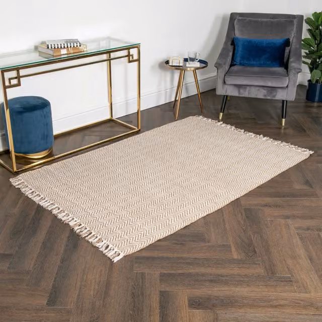 Native Home & Lifestyle Zig Zag Jute & Cotton Geometric Rug in Beige, W: 200 cm, D: 300 cm – 1