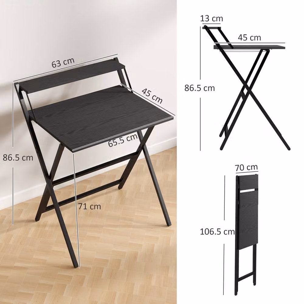 STILVORA Modern Black Metal Desk with Monitor Shelf and Folding Frame – 4