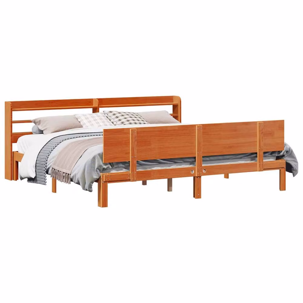 Berkfield Home 2-Piece Bed Frame with Headboard and Bedside Shelves in Wax Brown Solid Pine Wood – 2