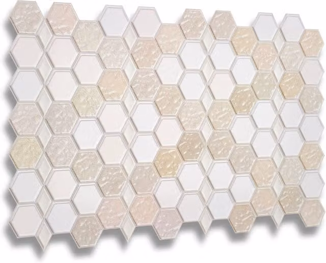 NOVECRAFTO 3D PVC Wall Panels with Honeycomb Hexagon Design in Cream Caramel Beige and Yellow, W: 96.6 cm, H: 64.5 cm, Pack of 12