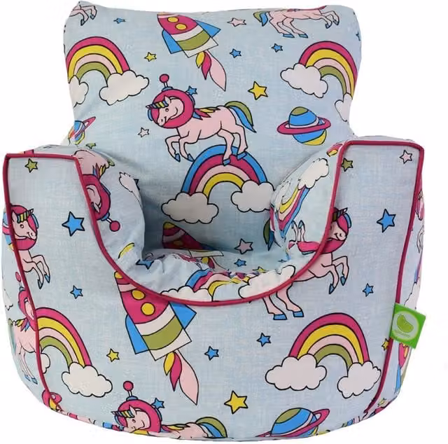Bean Lazy Small Cotton Pastel Rainbow Space Unicorn Bean Bag Arm Chair for Toddlers in Light Blue and Multicolour